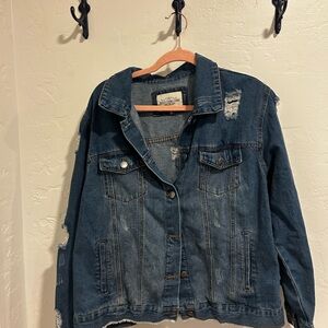Women’s Distressed Denim Jacket - Blue Size 1X